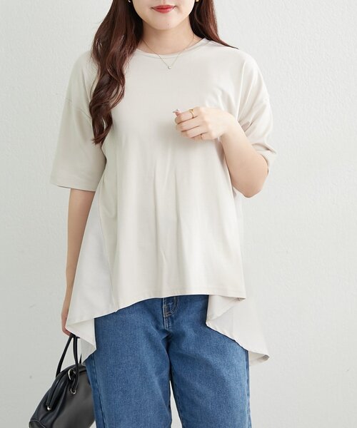 NAO（ナオ）の「接触冷感！布帛切替プルオーバー（Tシャツ/カットソー・レディース・アイボリー/ブラック/チャコールグレー/ピンク・FREE）」の6枚目の写真