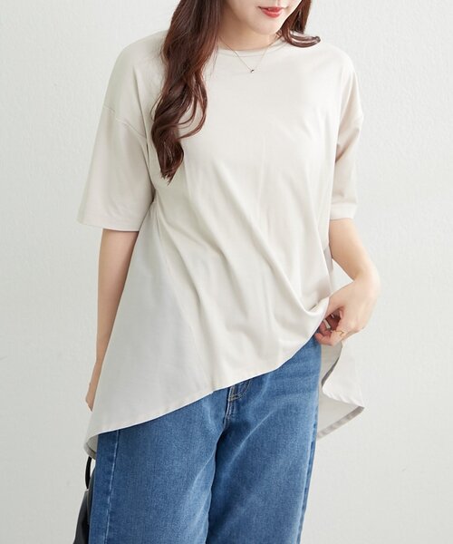 NAO（ナオ）の「接触冷感！布帛切替プルオーバー（Tシャツ/カットソー・レディース・アイボリー/ブラック/チャコールグレー/ピンク・FREE）」の7枚目の写真