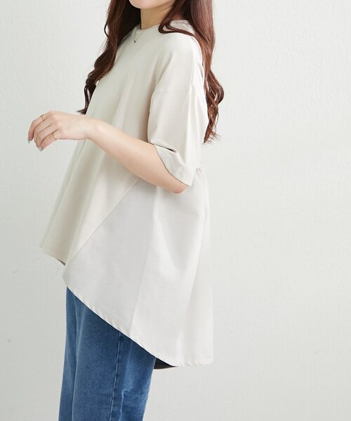 NAO（ナオ）の「接触冷感！布帛切替プルオーバー（Tシャツ/カットソー・レディース・アイボリー/ブラック/チャコールグレー/ピンク・FREE）」の8枚目の写真