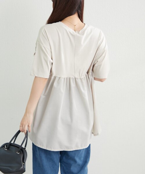 NAO（ナオ）の「接触冷感！布帛切替プルオーバー（Tシャツ/カットソー・レディース・アイボリー/ブラック/チャコールグレー/ピンク・FREE）」の9枚目の写真