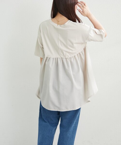 NAO（ナオ）の「接触冷感！布帛切替プルオーバー（Tシャツ/カットソー・レディース・アイボリー/ブラック/チャコールグレー/ピンク・FREE）」の10枚目の写真