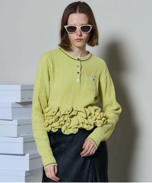 prom_theme商品です♪ PRE-ORDER】Ruffled Hem Chenille Knit Tops/ラッフルヘムモール