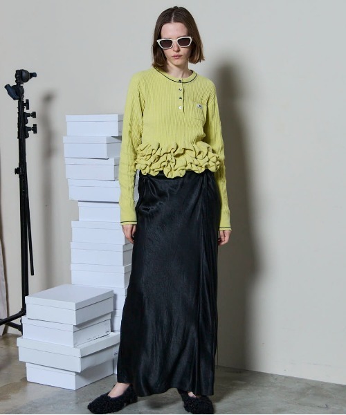 ♡MAISON SPECIAL♡ラッフルヘムモール ニット イエロー PRE-ORDER】Ruffled Hem Chenille Knit Tops/ラッフルヘムモール