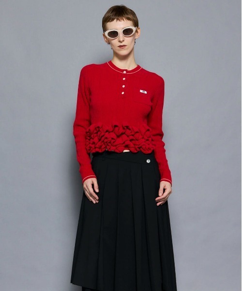 PRE-ORDER】Ruffled Hem Chenille Knit Tops/ラッフルヘムモール