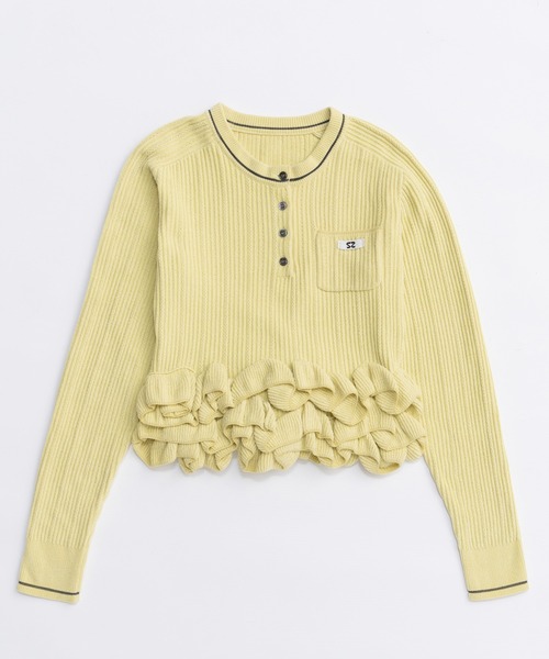 ♡MAISON SPECIAL♡ラッフルヘムモール ニット イエロー PRE-ORDER】Ruffled Hem Chenille Knit Tops/ラッフルヘムモール