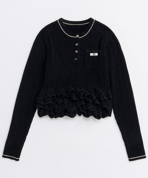 PRE-ORDER】Ruffled Hem Chenille Knit Tops/ラッフルヘムモールニット