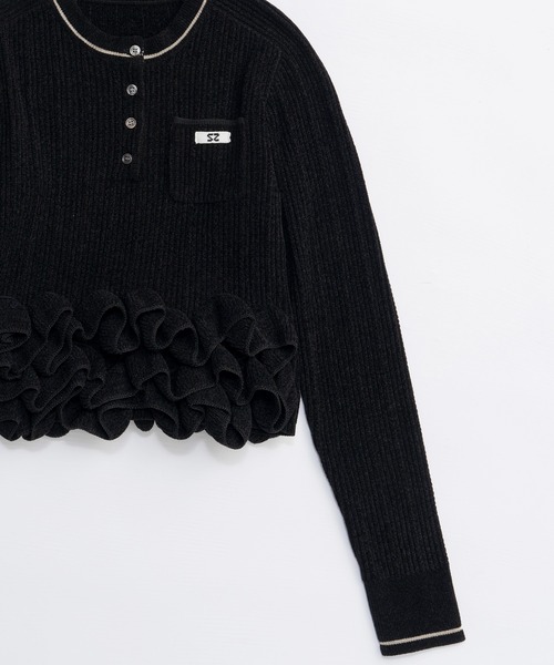 Ruffled Hem Chenille Knit Tops/ラッフルヘムモールニットトップス