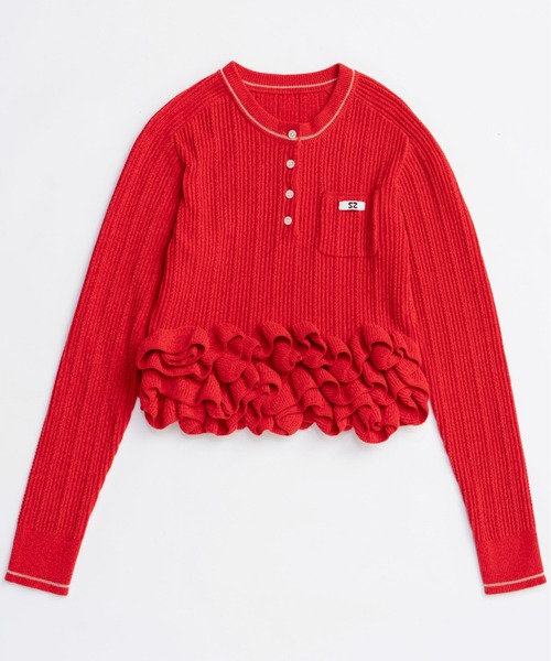 PRE-ORDER】Ruffled Hem Chenille Knit Tops/ラッフルヘムモールニット