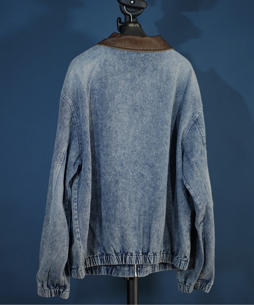 unrelaxing（アンリラクシング）の「襟レザー ビッグシルエット ヴィンテージライク デニムワークジャケット / デニムブルゾン / Gジャン デニムジャケット（ブルゾン・メンズ・ブラック/インディゴブルー/ブラック系その他・MEDIUM/LARGE）」の6枚目の写真