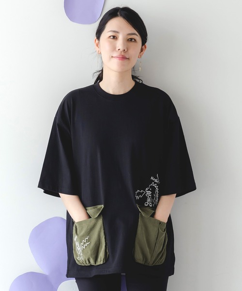 スカラーパリティー / ひつじねこ刺繍アップリケ デニム切替プルオーバー スカラーパリティー / ひつじねこ刺繍アップリケ デニム切替プル