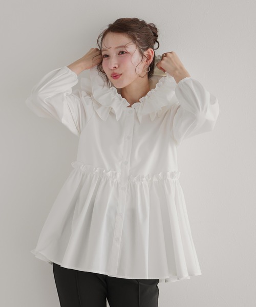 Fit more(フィットモア)の「フリルフード切り替えブラウス(シャツ/ブラウス・レディース・ベージュ/ホワイト/ブラック・FREE)」の5枚目の写真