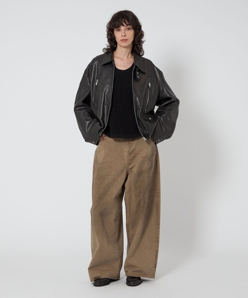 ASTRAET（アストラット）の「＜ASTRAET＞スソゴム ラムレザー ジップブルゾン UNISEX（ライダースジャケット・レディース・ブラック・FREE）」の3枚目の写真