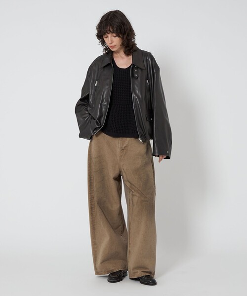 ASTRAET（アストラット）の「＜ASTRAET＞スソゴム ラムレザー ジップブルゾン UNISEX（ライダースジャケット・レディース・ブラック・FREE）」の4枚目の写真