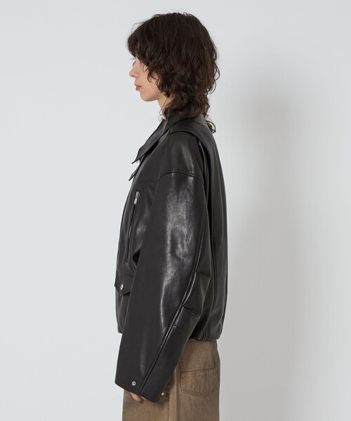 ASTRAET（アストラット）の「＜ASTRAET＞スソゴム ラムレザー ジップブルゾン UNISEX（ライダースジャケット・レディース・ブラック・FREE）」の6枚目の写真
