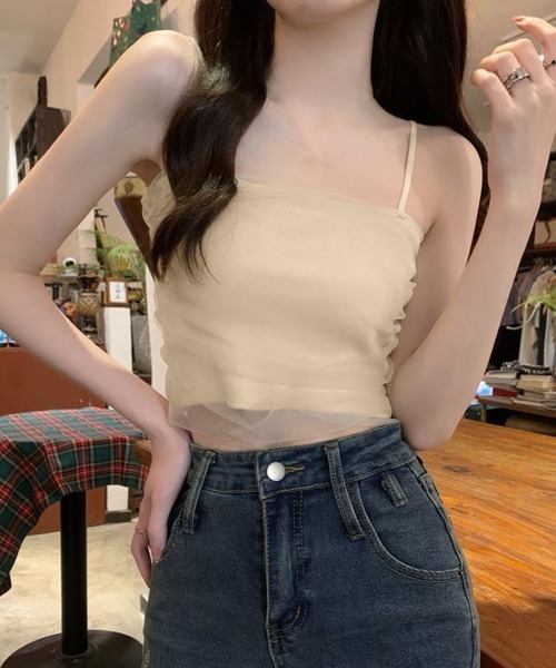 Miniministore（ミニミニストア）の「チュールキャミソールトップス 夏 韓国風（キャミソール・レディース・ホワイト/ベージュ/ブルー/ブラック/ラベンダー/ピンク・FREE）」の12枚目の写真