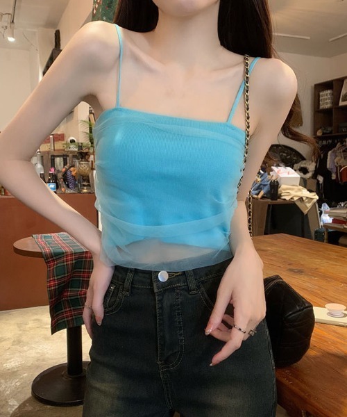 Miniministore（ミニミニストア）の「チュールキャミソールトップス 夏 韓国風（キャミソール・レディース・ホワイト/ベージュ/ブルー/ブラック/ラベンダー/ピンク・FREE）」の15枚目の写真
