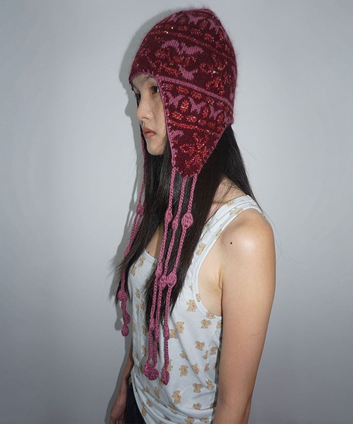 SCULPTOR（スカルプター）の「Sequin Nordic Earflap Beanie（ニットキャップ/ビーニー・レディース・パープル/ベージュ/ブラック・FREE）」の3枚目の写真