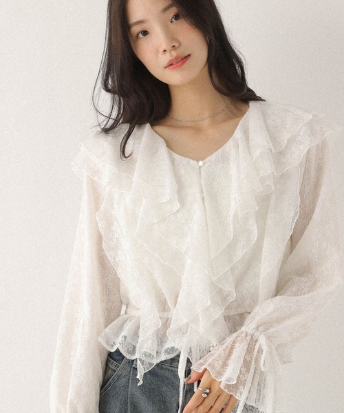 Heather（ヘザー）の「アソートラッフルフリルブラウス　592559（シャツ/ブラウス・レディース・オフホワイト/ブラック系その他/ホワイト系その他・FREE）」の3枚目の写真