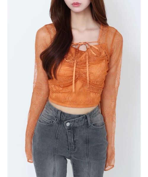 EATME（イートミー）の「レースキャミブラウスセット（シャツ/ブラウス・レディース・オレンジ/オフホワイト/ブラック・FREE）」の3枚目の写真