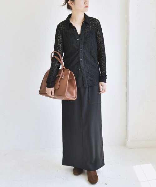 quaranciel(カランシエル)の「quaranciel:〈手洗い可能〉フラワー レース ストレッチ レギュラーカラー シャツ カットソー(シャツ/ブラウス・レディース・ブラック/オフホワイト・ONE SIZE)」の19枚目の写真