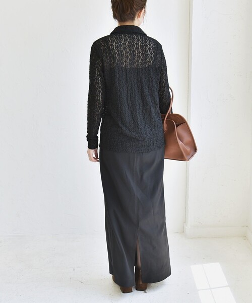 quaranciel(カランシエル)の「quaranciel:〈手洗い可能〉フラワー レース ストレッチ レギュラーカラー シャツ カットソー(シャツ/ブラウス・レディース・ブラック/オフホワイト・ONE SIZE)」の18枚目の写真