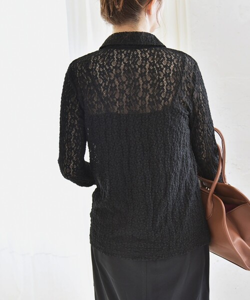 quaranciel(カランシエル)の「quaranciel:〈手洗い可能〉フラワー レース ストレッチ レギュラーカラー シャツ カットソー(シャツ/ブラウス・レディース・ブラック/オフホワイト・ONE SIZE)」の14枚目の写真