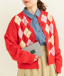 メリノウール アーガイル クルーネックカーディガン