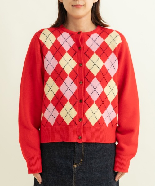 CHILD WOMAN（チャイルドウーマン）の「メリノウール アーガイル クルーネックカーディガン（カーディガン/ボレロ・レディース・ネイビー/レッド・FREE）」の17枚目の写真