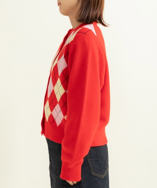 CHILD WOMAN（チャイルドウーマン）の「メリノウール アーガイル クルーネックカーディガン（カーディガン/ボレロ・レディース・ネイビー/レッド・FREE）」の15枚目の写真