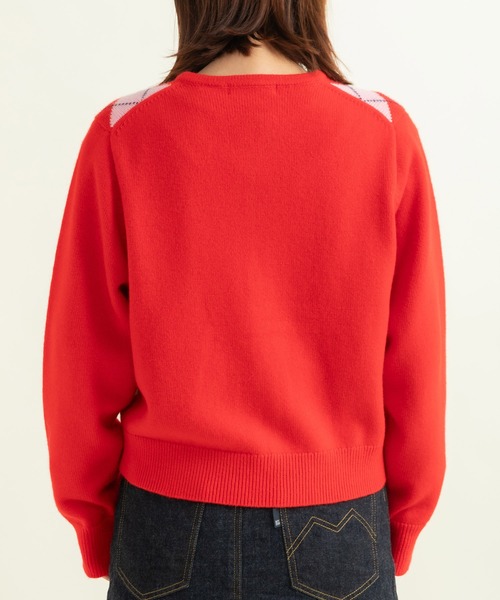 CHILD WOMAN（チャイルドウーマン）の「メリノウール アーガイル クルーネックカーディガン（カーディガン/ボレロ・レディース・ネイビー/レッド・FREE）」の19枚目の写真