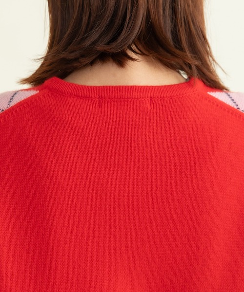 CHILD WOMAN（チャイルドウーマン）の「メリノウール アーガイル クルーネックカーディガン（カーディガン/ボレロ・レディース・ネイビー/レッド・FREE）」の18枚目の写真