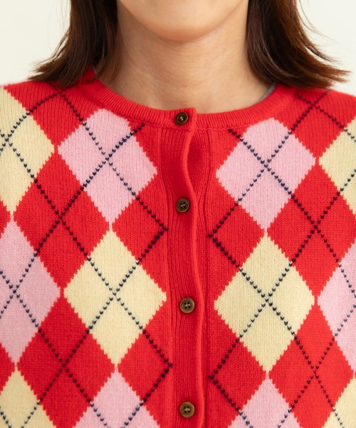 CHILD WOMAN（チャイルドウーマン）の「メリノウール アーガイル クルーネックカーディガン（カーディガン/ボレロ・レディース・ネイビー/レッド・FREE）」の14枚目の写真