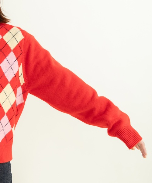 CHILD WOMAN（チャイルドウーマン）の「メリノウール アーガイル クルーネックカーディガン（カーディガン/ボレロ・レディース・ネイビー/レッド・FREE）」の16枚目の写真
