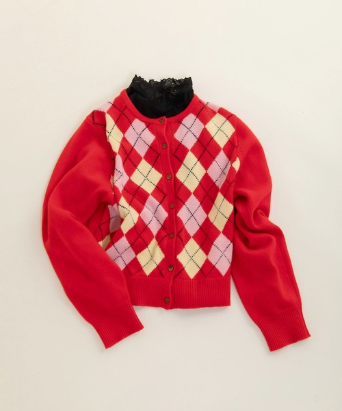 CHILD WOMAN（チャイルドウーマン）の「メリノウール アーガイル クルーネックカーディガン（カーディガン/ボレロ・レディース・ネイビー/レッド・FREE）」の13枚目の写真