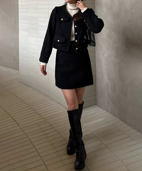 junoah(ジュノア)の「ループツイードミニスカート(スカート・レディース・ダークベージュ/ブラック/アイボリー・SMALL/MEDIUM/LARGE)」の7枚目の写真