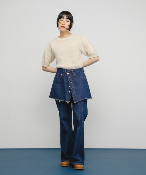 avec deuxclefs クロップドハーフスリーブニット navy avec deuxclefs クロップドハーフスリーブニット navy - メルカリ