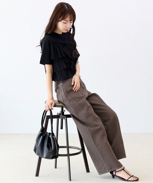 Aletta vita(アレッタビータ)の「綿ツイル切替ワイドパンツ(その他パンツ・レディース・ブラウン/ベージュ・M)」の12枚目の写真