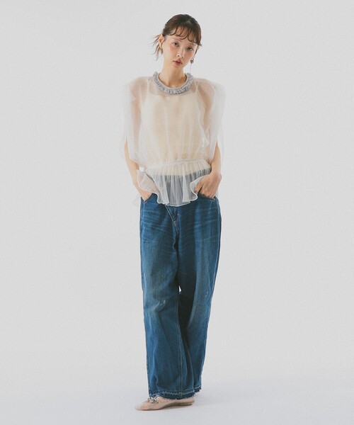 BEAMS COUTURE(ビームスクチュール)の「シースルー ニットベスト(ベスト・レディース・ブラック/ベージュ/オフホワイト・ONE SIZE)」の4枚目の写真