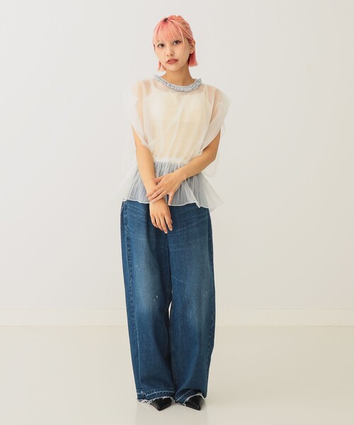 BEAMS COUTURE(ビームスクチュール)の「シースルー ニットベスト(ベスト・レディース・ブラック/ベージュ/オフホワイト・ONE SIZE)」の8枚目の写真