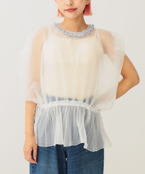 BEAMS COUTURE(ビームスクチュール)の「シースルー ニットベスト(ベスト・レディース・ブラック/ベージュ/オフホワイト・ONE SIZE)」の12枚目の写真