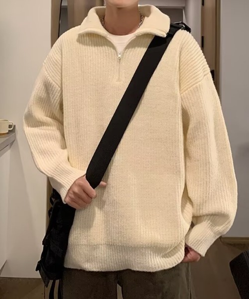 link lot(リンクロット)の「ハーフジップビッグニット(ニット/セーター・メンズ・グレー/ホワイト/ブラック・M/L)」の1枚目の写真