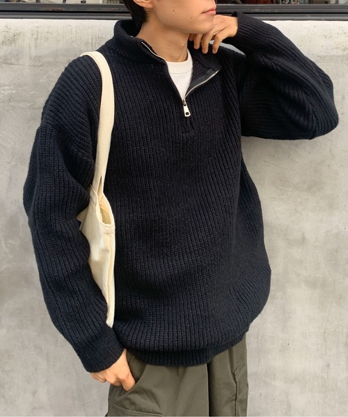 link lot(リンクロット)の「ハーフジップビッグニット(ニット/セーター・メンズ・グレー/ホワイト/ブラック・M/L)」の2枚目の写真
