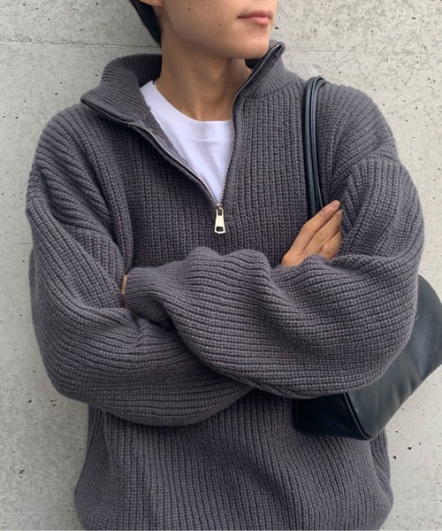 link lot(リンクロット)の「ハーフジップビッグニット(ニット/セーター・メンズ・グレー/ホワイト/ブラック・M/L)」の8枚目の写真