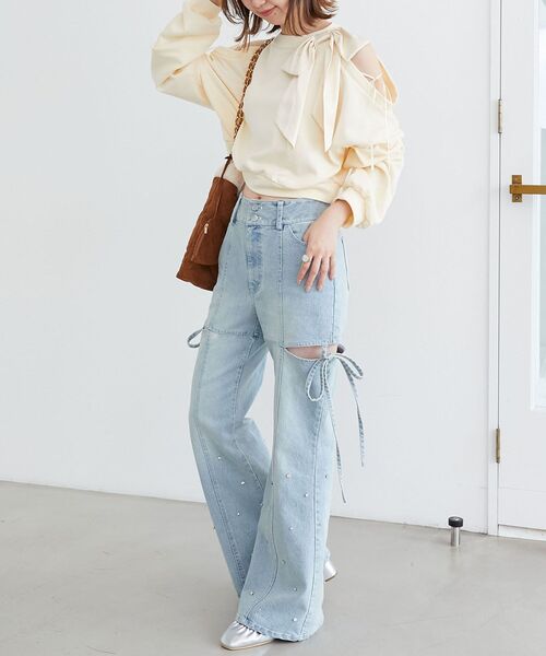 MAJESTIC LEGON（マジェスティックレゴン）の「オープンショルダーリボンスウェット（スウェット・レディース・ピンク/アイボリー/ブラック/チャコールグレー・MEDIUM）」の5枚目の写真