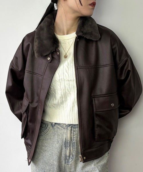 NICOLE CLUB(ニコル クラブ)の「2wayヴィンテージ加工ブルゾン(ブルゾン・レディース・オフホワイト/ブラウン・MEDIUM)」の2枚目の写真