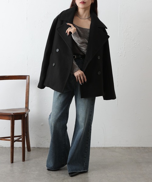 バ*ン様 mint designs ピーコート レース生地混 ブラック　美品 mint designs ピーコート レース生地混 ブラック 美品