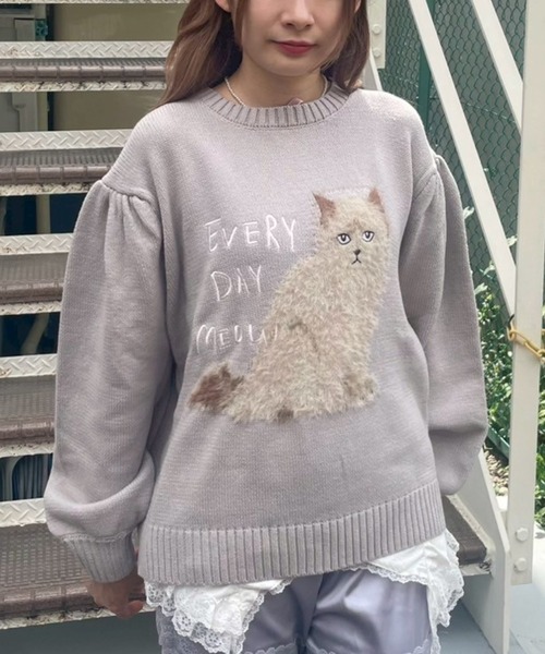 Candy Stripper(キャンディストリッパー)の「MEOW VOLUME SLEEVE ニット(ニット/セーター・レディース・オフホワイト/グレー/ブラック・FREE)」の3枚目の写真