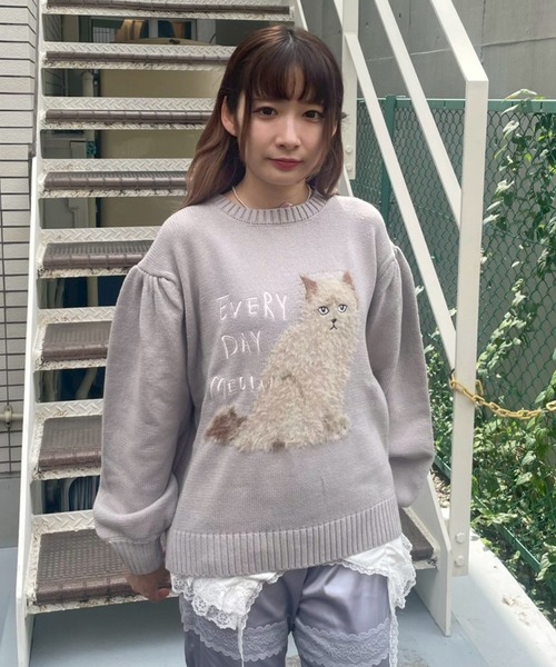 Candy Stripper(キャンディストリッパー)の「MEOW VOLUME SLEEVE ニット(ニット/セーター・レディース・オフホワイト/グレー/ブラック・FREE)」の12枚目の写真