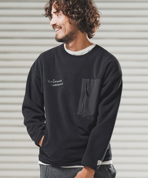 1minute 1second(ワンミニットワンセカンド)の「msw1782-microfleece sweatshirt with 1M1S chenille embroidered patch フリーストレーナー(1M25F290)(スウェット・メンズ・ネイビー/ナチュラル/ブラック・XXL/XL/L/M)」の1枚目の写真