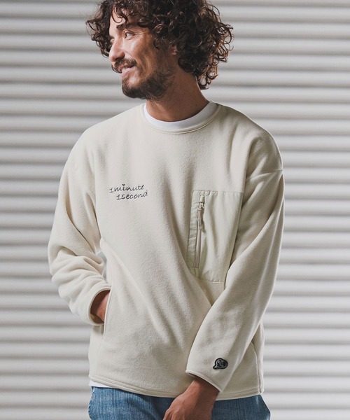 1minute 1second(ワンミニットワンセカンド)の「msw1782-microfleece sweatshirt with 1M1S chenille embroidered patch フリーストレーナー(1M25F290)(スウェット・メンズ・ネイビー/ナチュラル/ブラック・XXL/XL/L/M)」の12枚目の写真